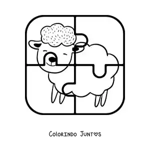 Desenho para colorir de quebra-cabeça recortável de 4 peças de uma ovelha de desenho