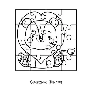 Desenho para colorir de quebra-cabeça recortável de um leão de desenho