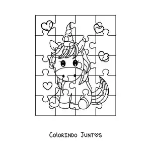 Desenho para colorir de quebra-cabeça recortável de um unicórnio de desenho