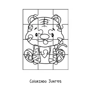 Desenho para colorir de quebra-cabeça recortável de um tigre de desenho
