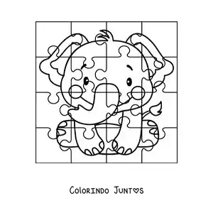 Desenho para colorir de quebra-cabeça recortável de um elefante de desenho