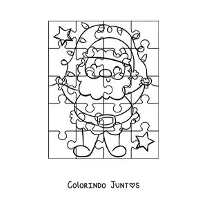 Desenho para colorir de quebra-cabeça natalino do Papai Noel de desenho