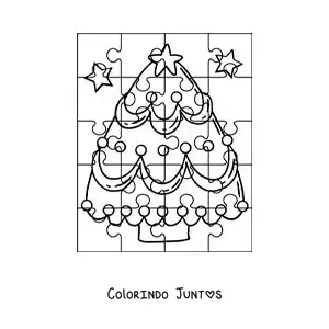 Desenho para colorir de quebra-cabeça natalino de uma árvore de Natal