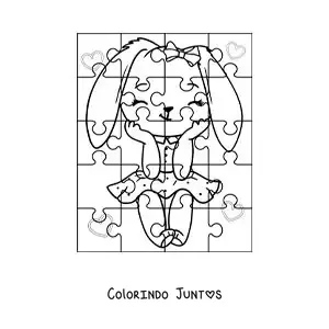 Desenho para colorir de quebra-cabeça recortável de uma coelhinha de desenho
