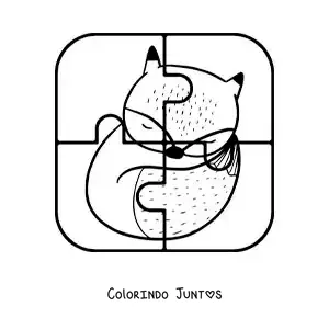 Desenho para colorir de quebra-cabeça recortável de 4 peças de uma raposa de desenho
