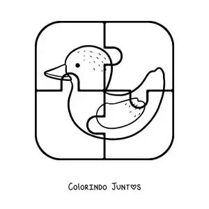 Desenho para colorir de quebra-cabeça recortável de 4 peças de um pato de desenho