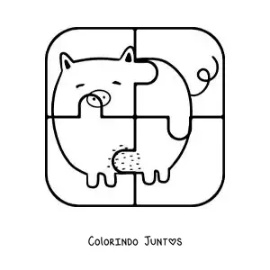 Desenho para colorir de quebra-cabeça recortável de 4 peças de um porco de desenho