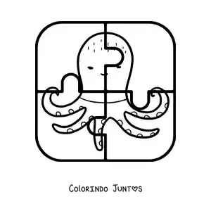 Desenho para colorir de quebra-cabeça recortável de 4 peças de um polvo de desenho