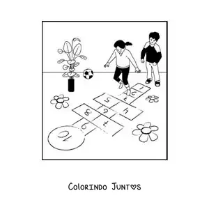 Desenho para colorir de crianças brincando de amarelinha