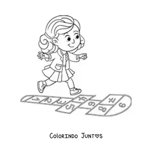 Desenho para colorir de uma menina brincando de amarelinha