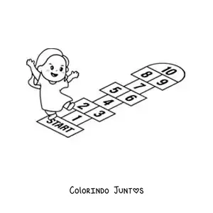 Desenho para colorir de menina de desenho brincando de amarelinha