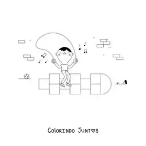 Desenho para colorir de criança pulando corda enquanto brinca de amarelinha