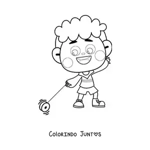 Desenho para colorir de menino animado brincando com um ioiô