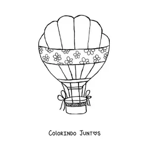 Desenho para colorir de um balao de ar quente decorado com flores