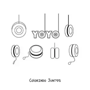 Desenho para colorir de a palavra ioiô e vários ioiôs