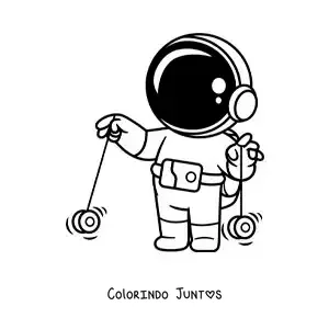 Desenho para colorir de astronauta animado brincando com dois ioiôs