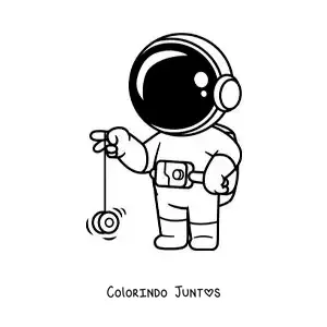 Desenho para colorir de astronauta animado brincando com um ioiô