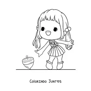 Desenho para colorir de menina brincando com um pião