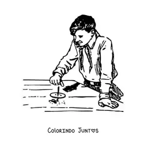 Desenho para colorir de menino brincando com um pião
