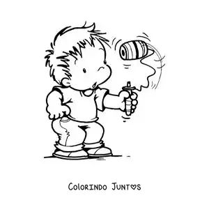 Desenho para colorir de menino brincando de perinola