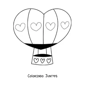 Desenho para colorir de um balao de ar quente com desenho de coracoes