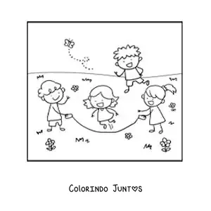 Desenho para colorir de crianças pulando corda em um parque