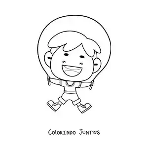 Desenho para colorir de menino animado pulando corda