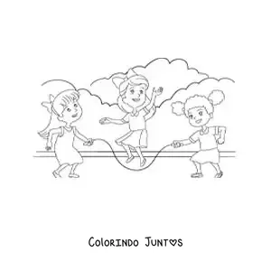Desenho para colorir de crianças pulando corda em um parque