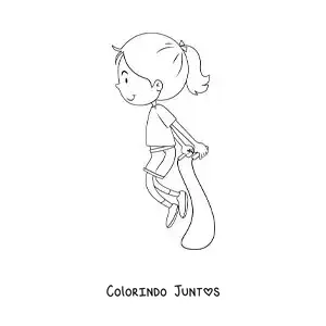 Desenho para colorir de menina animada pulando corda