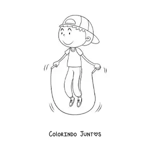 Desenho para colorir de menino animado pulando corda