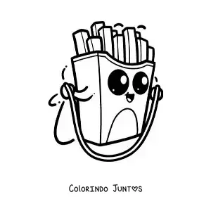Desenho para colorir de batatas fritas kawaii animadas pulando corda