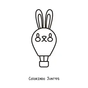 Desenho para colorir de um balao de ar quente em forma de coelho kawaii