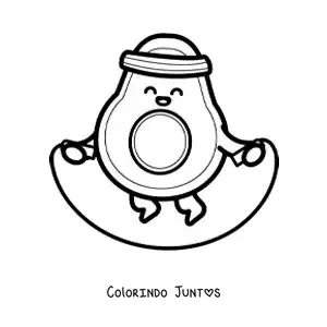 Desenho para colorir de abacate kawaii animado pulando corda
