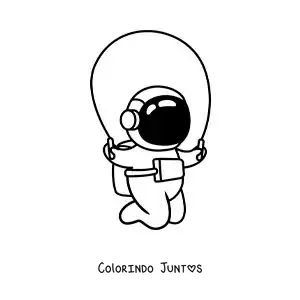 Desenho para colorir de astronauta animado pulando corda