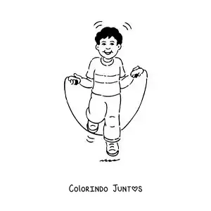 Desenho para colorir de um menino pulando corda