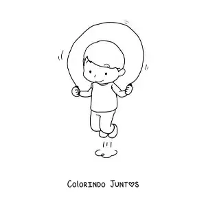 Desenho para colorir de um menino pulando corda