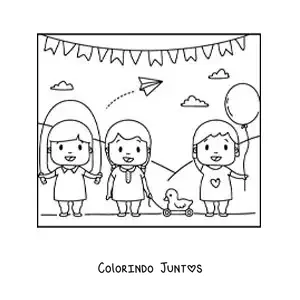 Desenho para colorir de uma menina pulando corda no parque