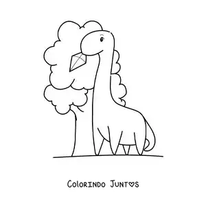 Desenho para colorir de dinossauro animado tirando uma pipa de uma árvore