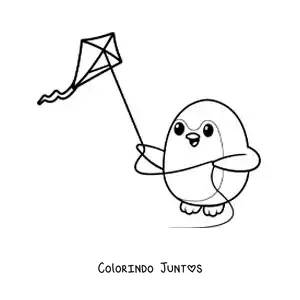 Desenho para colorir de pinguim animado soltando pipa