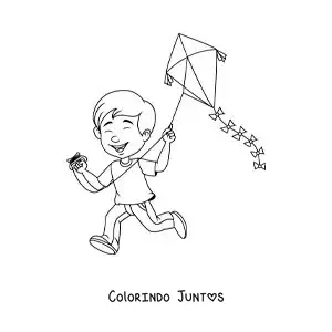 Desenho para colorir de menino soltando pipa