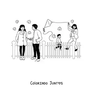 Desenho para colorir de menino soltando pipa com a mãe no parque