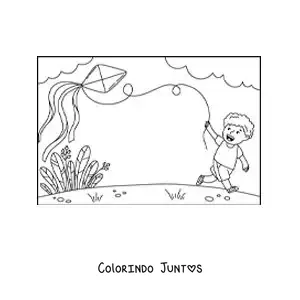 Desenho para colorir de menino soltando pipa de papel no parque