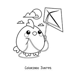 Desenho para colorir de galinha animada soltando pipa