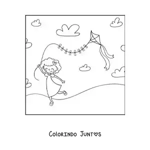 Desenho para colorir de menina animada soltando pipa de papel