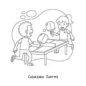 Desenho para colorir de uma menina e um menino jogando pingue-pongue