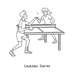 Desenho para colorir de crianças jogando tênis de mesa