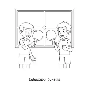 Desenho para colorir de dois meninos jogando pingue-pongue