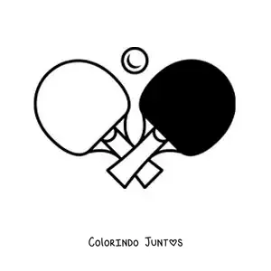 Desenho para colorir de bola e raquetes de tênis de mesa