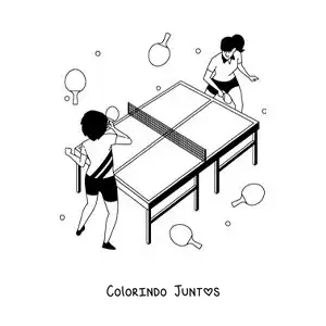 Desenho para colorir de meninas jogando pingue-pongue