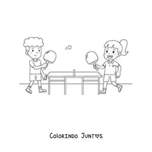 Desenho para colorir de crianças em uma partida de pingue-pongue